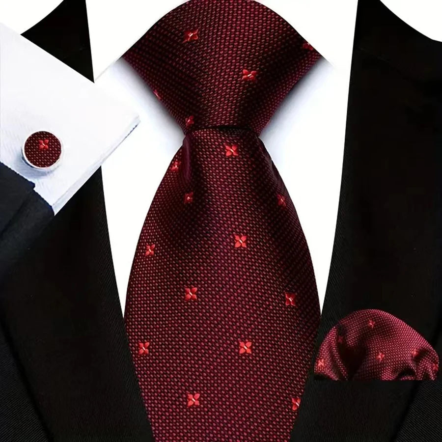 Mens Tie Pink Blue Red Polka Dot Wedding Necktie For Men Designer Hanky Cufflink Tie Set Business Party Daily Wear Accessories