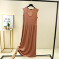 Plus Size Women's Modal Sleeveless Tank Dress – Pleated Mid-Length Waist-Slimming Homewear