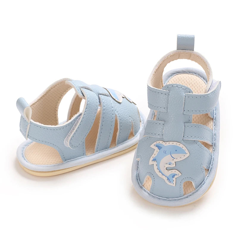 Blue 0-18M baby sandals for girls PU butterfly dew toe solid summer outdoor soft sole non slip rubber baby shoes for learning to