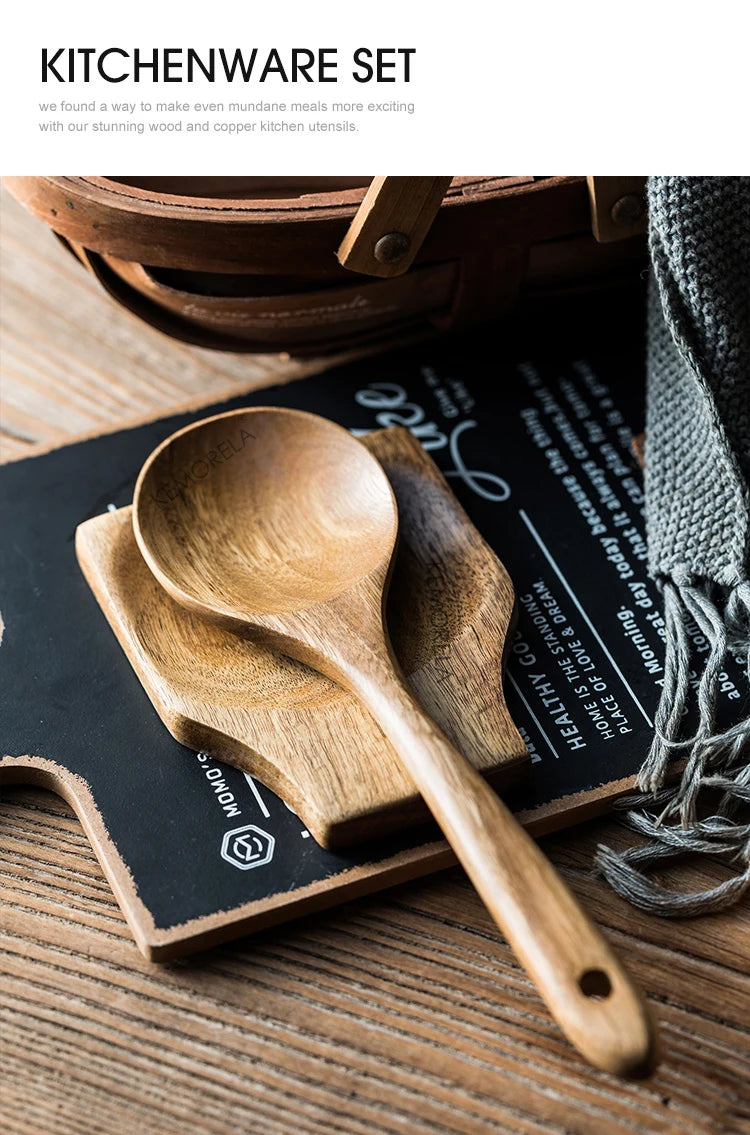 Cucharas de madera para cocinar de 9 piezas, utensilios de madera para cocinar con soporte para utensilios, juego de utensilios de cocina de madera de teca
