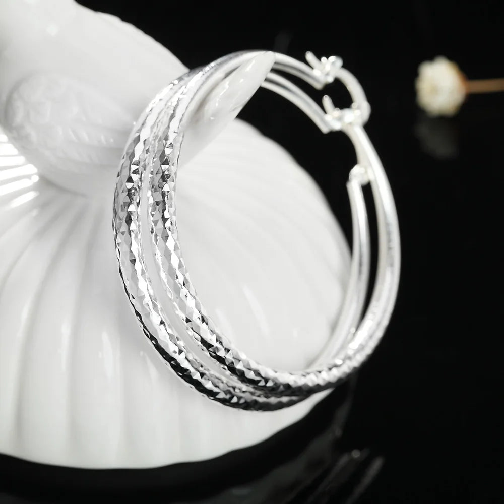 Charms Fine 925 Sterling Silver 5Cm Circle Hoop Earrings For Women'S Fashion Pretty Wedding Jewelry Holiday Gifts