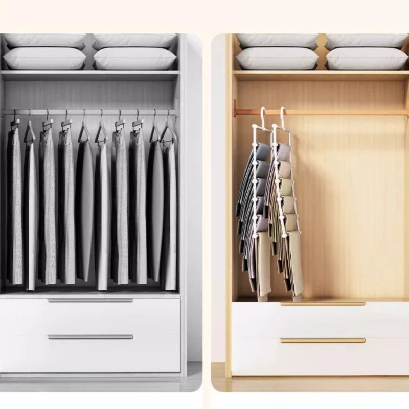 Multi-Layer Pants Hanger Space Saving Closet Organizer Foldable Trousers Clothes Rack Wardrobe Storage with Non Slip Clips