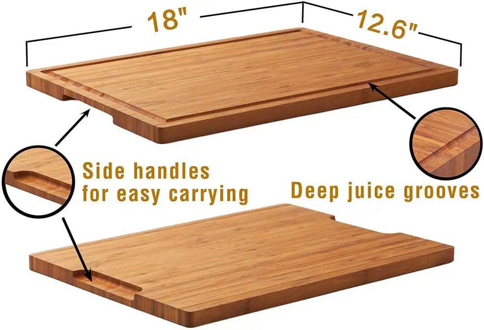 Bamboo Cutting Board for Kitchen, 18x12.5 Inch Large Chopping Block with Side Handles and Juice Grooves