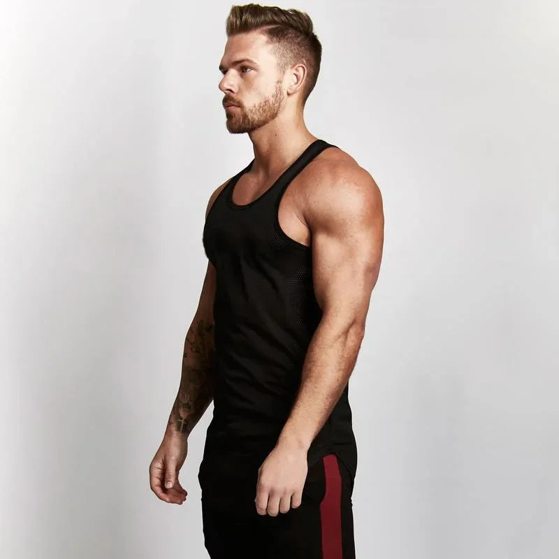 Plain Men Fitness Running Slim Fit Tank Tops Mesh Breathable Sleeveless Quick Dry Singlets Gym Bodybuilding Workout Muscle Shirt