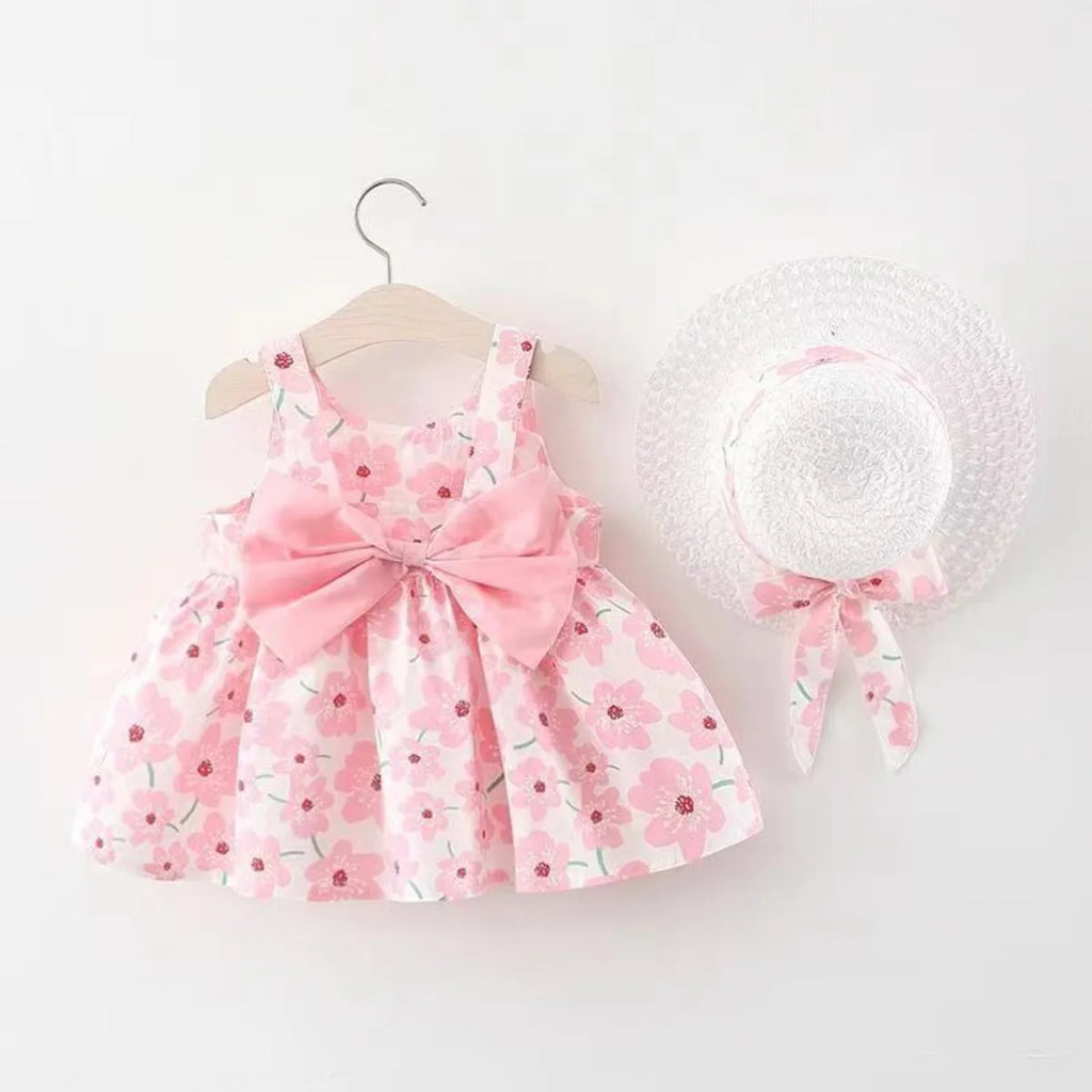 9M-3Y Baby Girl Summer Lightweight Princess Dress Newborns Cotton Breathable Floral  A-Line Dress Infant Big Bow Camisole Dress
