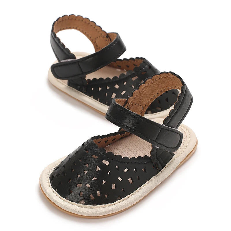 0-18M Baby Girls Summer Fashion Classic Minimalist Hollow Sandals Anti-Slip Casual Walking Shoes