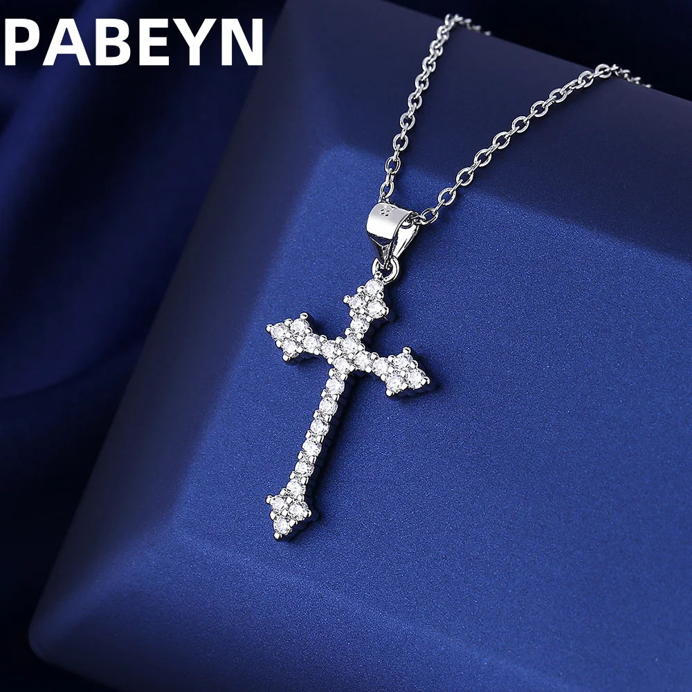925 Sterling Silver AAAAA Zircon Cross Hip-Hop Necklace