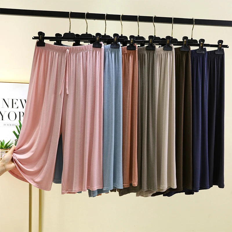 plus Size Modal Seven-Foot Pants Women Summer Loose Wide Leg Pants Elastic Waist Casual Home Pants Shorts Home Clothes