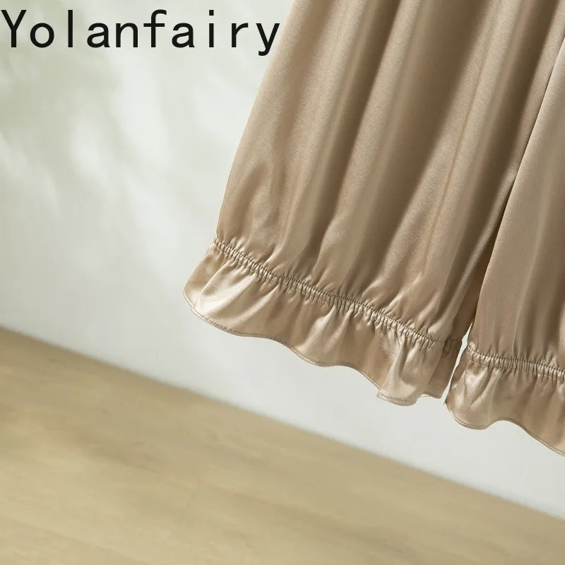 YOLANFAIRY 93% Real Mulberry Silk Pajamas for Woman 2026 Spring Summer High-end Sets Woman 2 Piece Short Sleeve Pijamas De Mujer