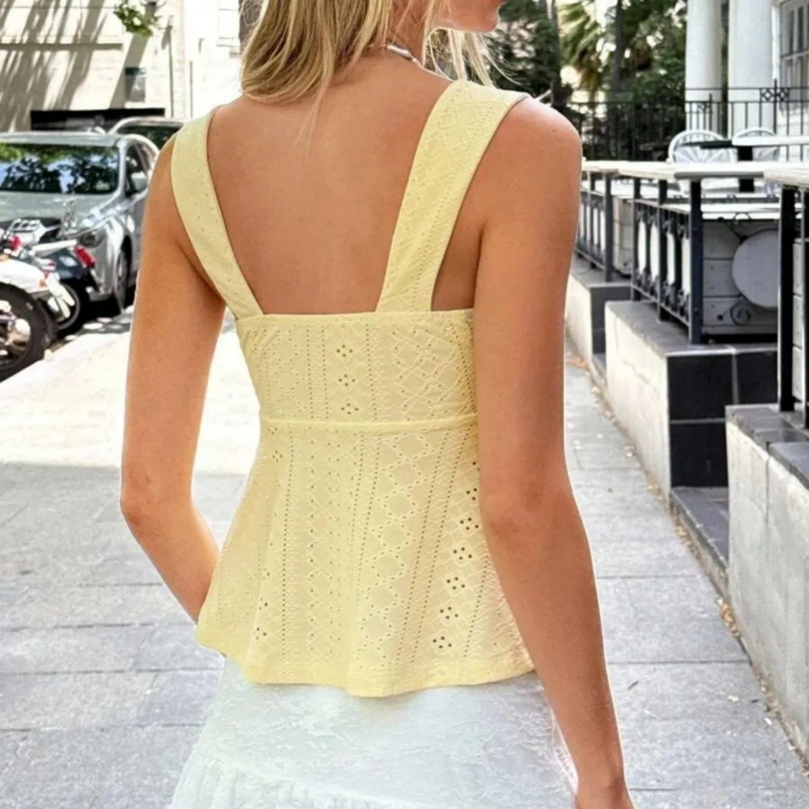 Xingqing Summer Tank Tops Women Clothes Tie Bow Front Eyelet Embroidered Ruched Bust Sleeveless T Shirts 2000s Vest Streetwear
