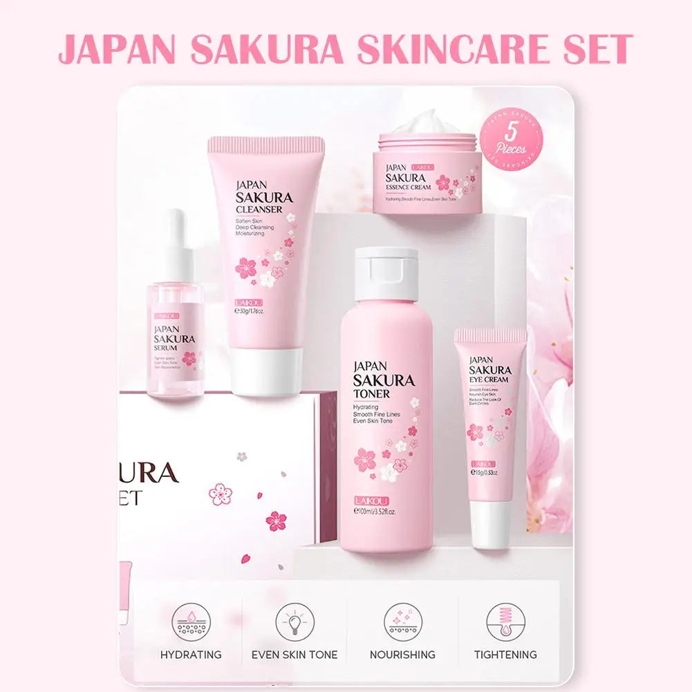 LAIKOU Sakura Skin Care Set - Facial Cleanser, Toner, Serum, Cream