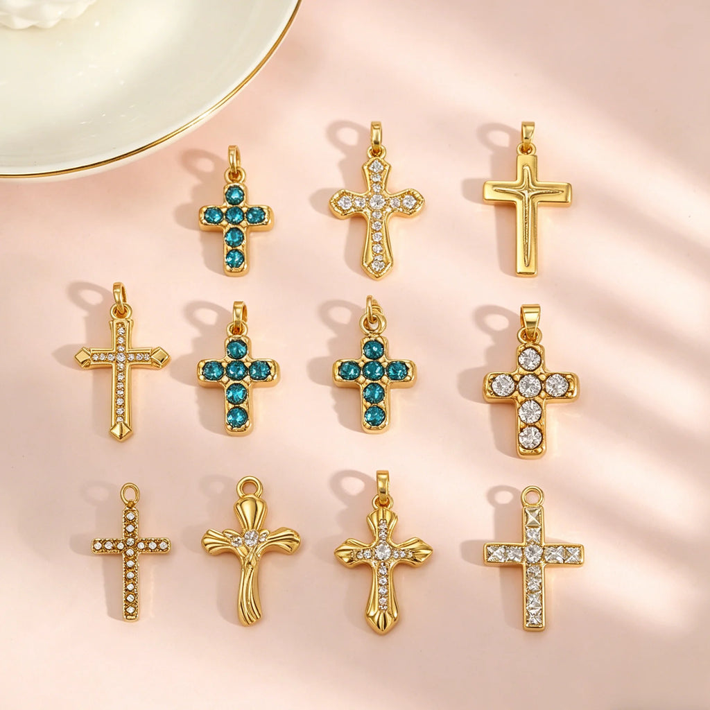 3Pcs Colorful Stainless Steel Cubic Zirconia Jesus Cross Pendant Charm Christian Religious Diy Jewelry Accessories For Men Women'S