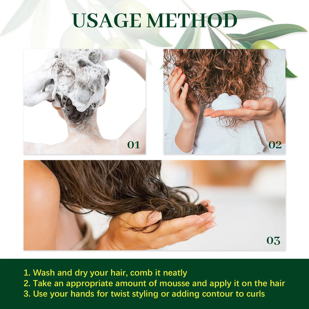 Olive Oil Hair Styling Mousse Long Lasting Styling Reduces Hair Frizz Prevents Hair Breakage Maintains Hair Curls Hold Mousse