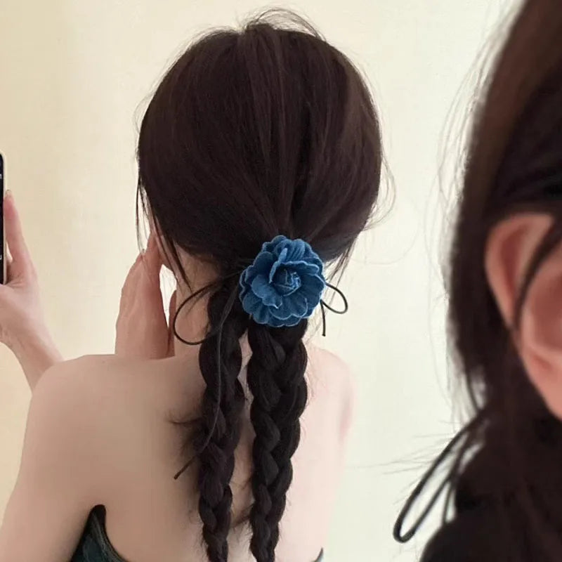 Trend Choker Flower Rose Pendant Collarbone Chain Women Jeans Cloth Necklace Temperament Adjustable Wax Rope Y2K Denim Necklace