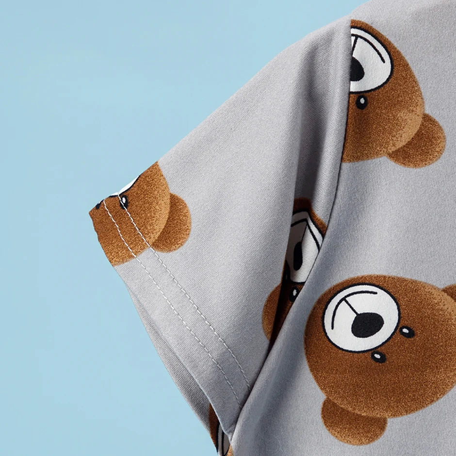 Children's Bear Print 2-Piece Short Sleeve Shorts Set - Unisex