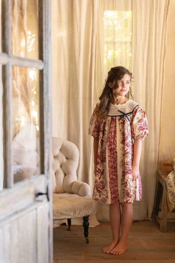 Children's Dress 2026 Summer New Product BD Girls Pastoral Embroidery Wrap Bubble Sleeve Shirt Skirt Princess Dress