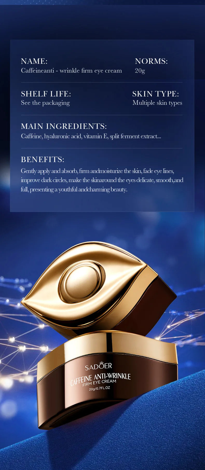 SADOER Caffeine Eye Cream for Dark Circles and Puffiness