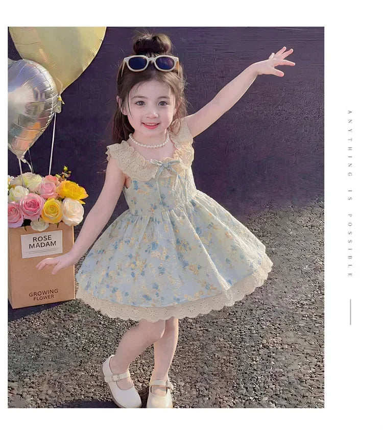 2026 New Baby Summer Girls Printed Dress, Princess Kids Sweet Fashion Party Dress 2-7T