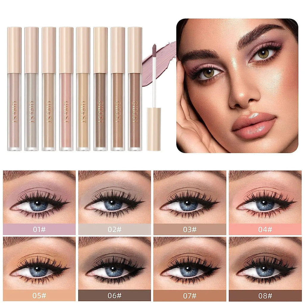 QIBEST 8 Colors Matte Liquid Eyeshadow Set Waterproof Long Lasting Eye Shadow Nude Brown Eye Pigment Makeup For Women Contouring