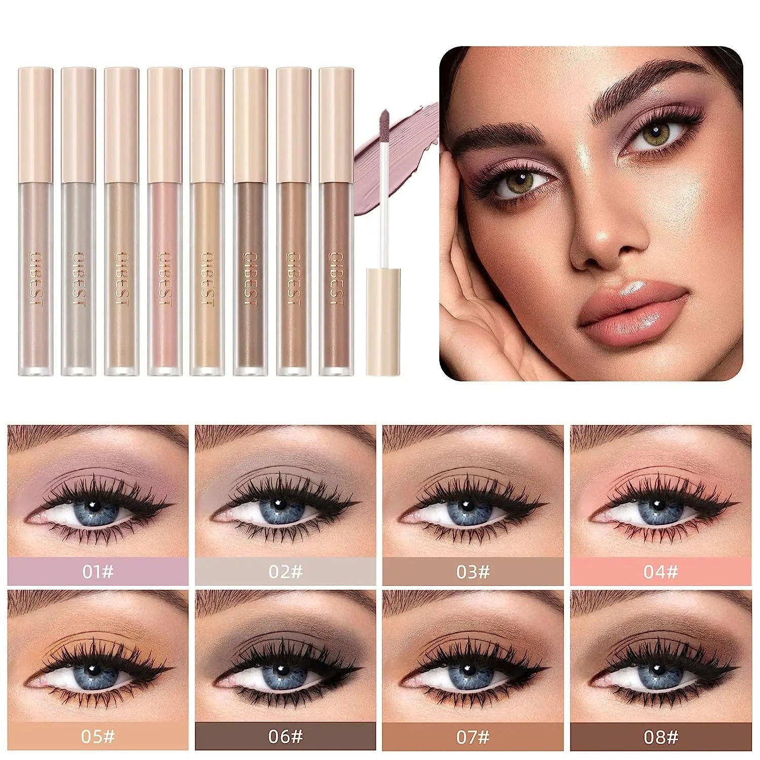 QIBEST 8 Colors Matte Liquid Eyeshadow Set Waterproof Long Lasting Eye Shadow Nude Brown Eye Pigment Makeup For Women Contouring