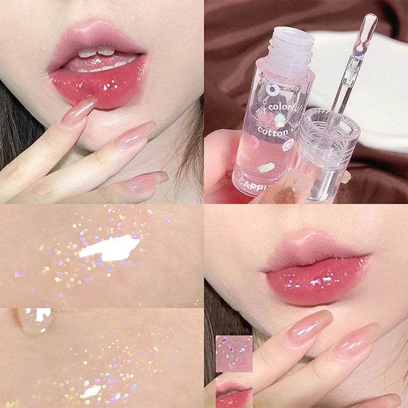 Cotton candy Lip Oil Lip Gloss Moisturizes hydrating water mirror fine shimmering transparent glass toot lips