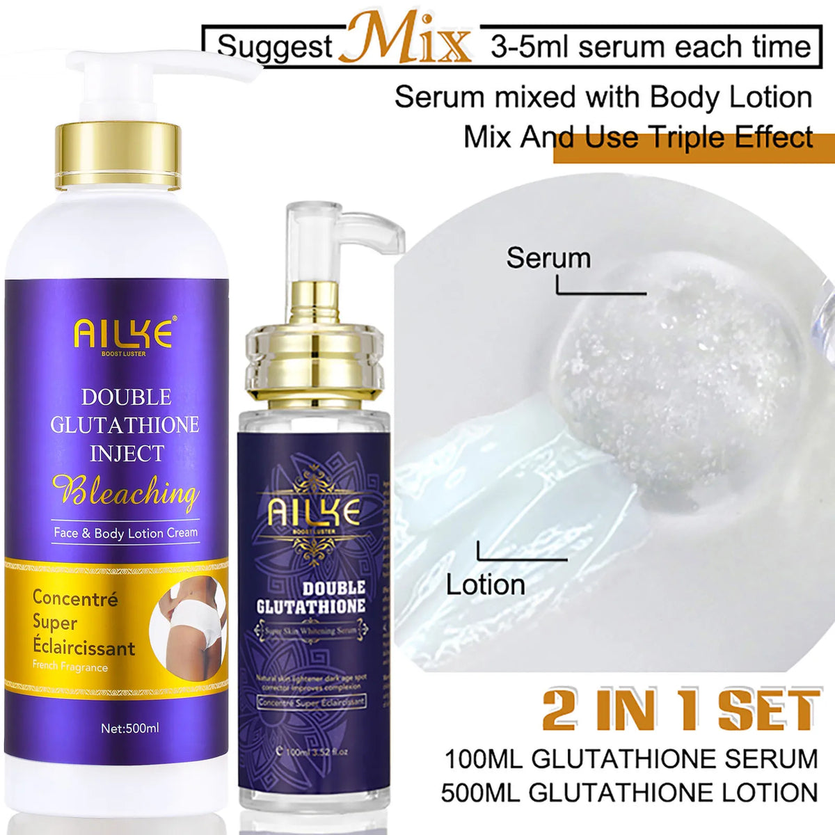 AILKE 5-in-1 Glutathione Skin Whitening Care Set for Face and Body