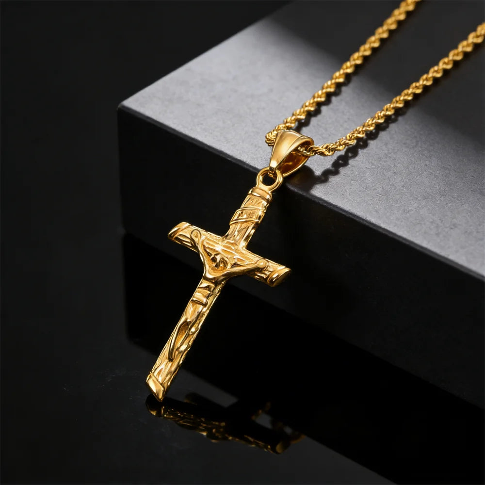 Stainless Steel Cross Necklace For Men, Christian Jesus Pendant Necklace, Catholicism Religious Faith Jewelry Easter Gifts