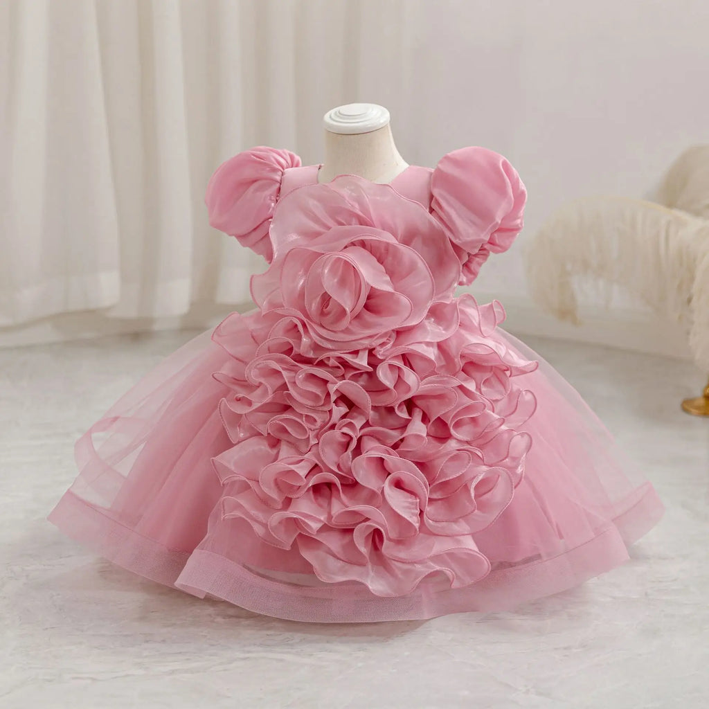 HETISO Summer 3D Bow Baby Girl's Birthday Dress Mesh Kids Ball Gown for Performance Holiday Party 1-4 Years