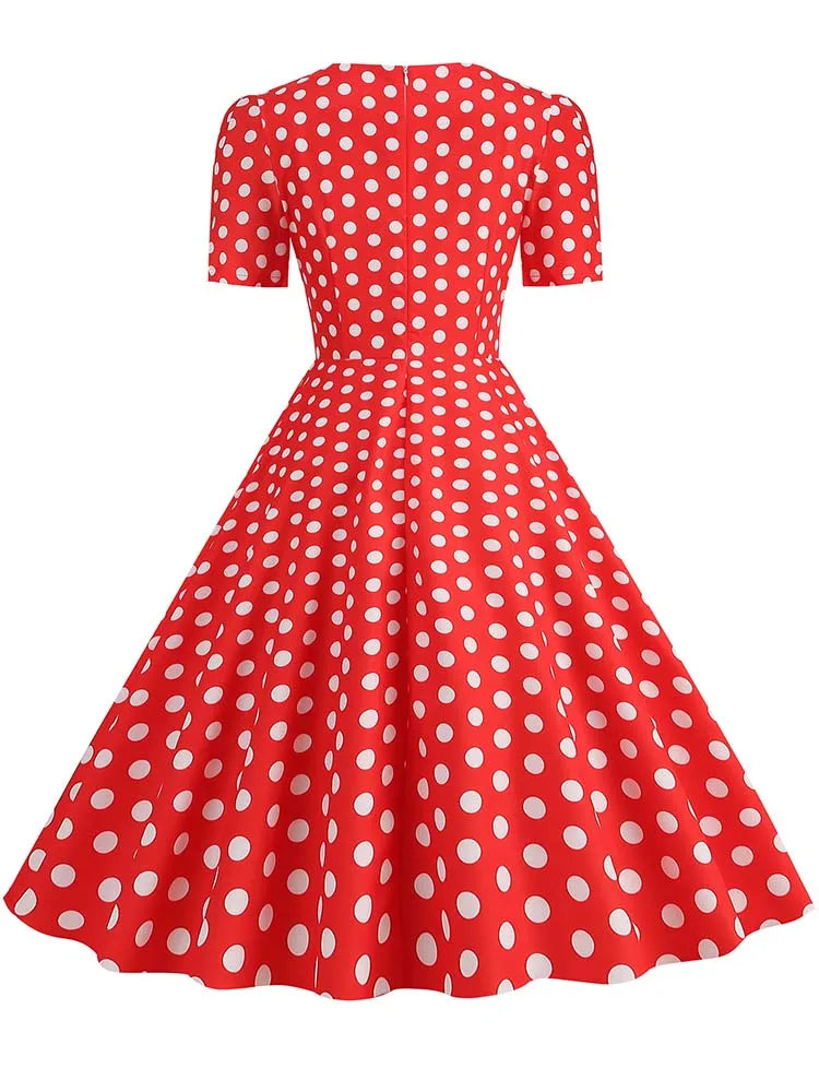 Pink Plaid Swing Party Dresses Women Elegant Vintage Square Collar Short Sleeve Casual Summer Dress