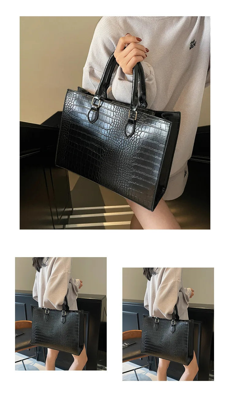 Spring 2025 Large Capacity Fashionable Handbag Casual Commuting Trendy Crocodile Pattern Tote Bag Street Style PU Material