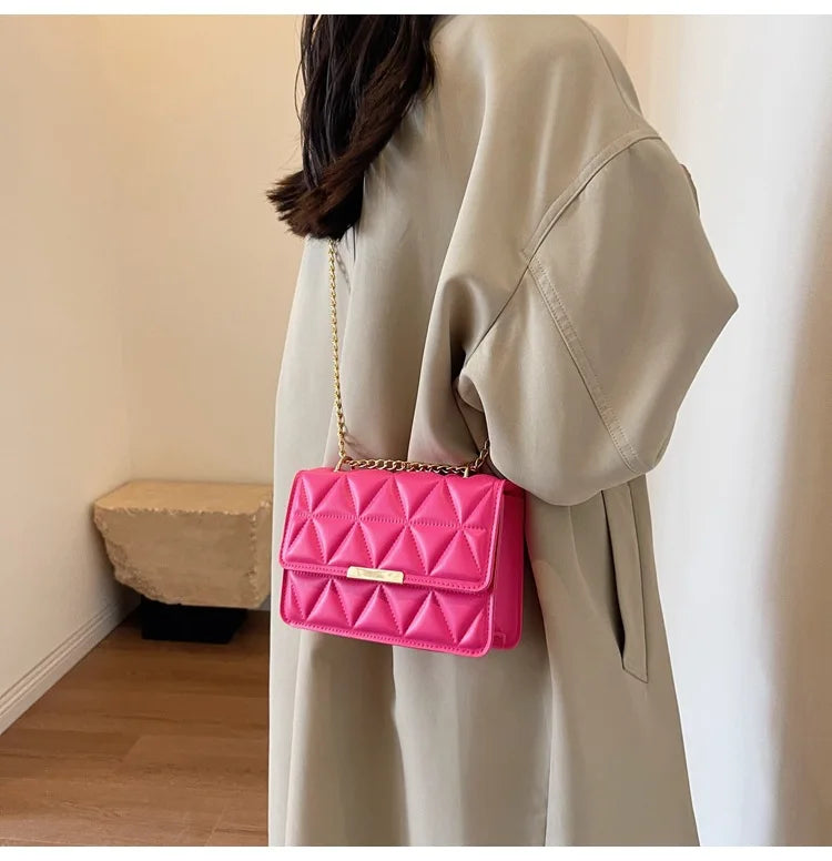 Women Quilted Chain Crossbody Bag Fashion Small Square Shoulder Purse Multi Color Casual Daily Handbag