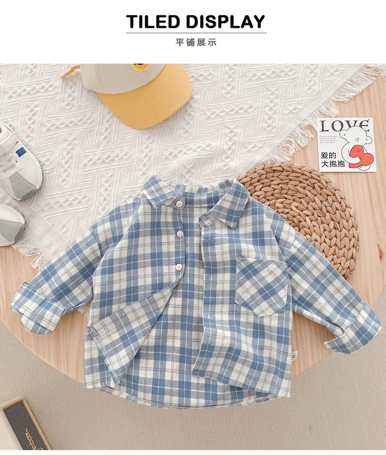 IENENS Kids Shirt Clothes Spring Thin Blouses Clothing Infant Boy Plaid Cotton Tops 1 2 3 4 Years Kids Long Sleeves Shirt
