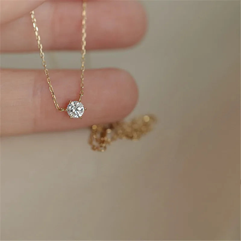 925 Sterling Silver 14K Gold Plated Necklace Versatile Single Sparkling Zircon Clavicle Chain For Women'S Wedding Jewelry