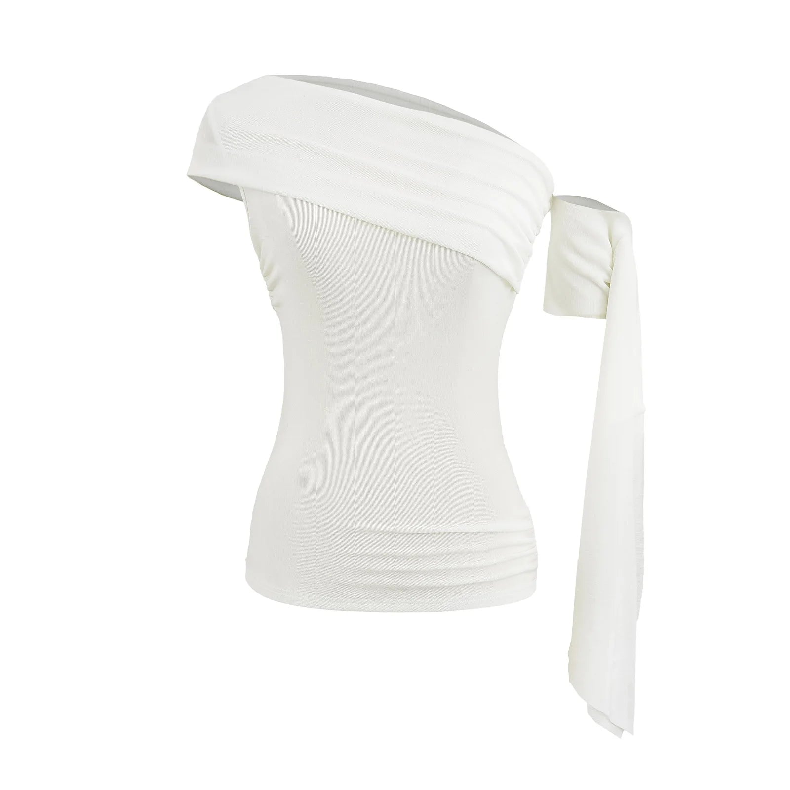 Sexy Pure Desire Short Sleeve T-Shirt Women's Spicy Girl Sash One Shoulder Tube Top Short Length Slim Fit Casual Noble