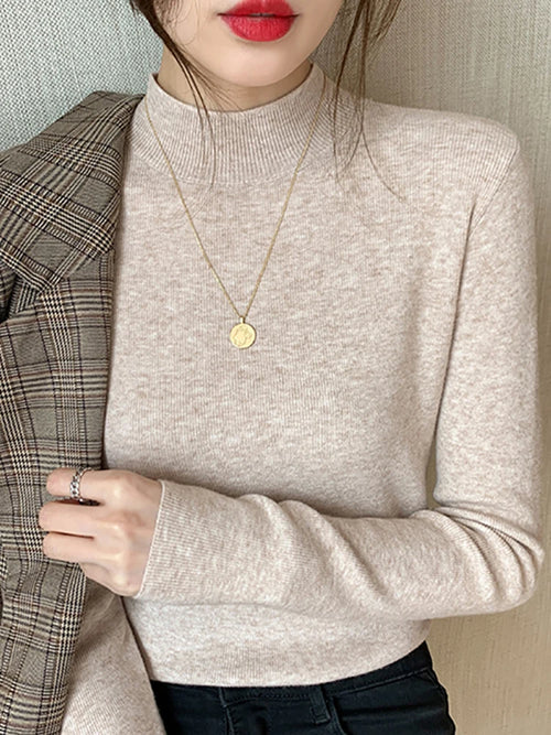 AOSSVIAO Turtleneck Sweater For Women Slim Fit Knit Top With High Stretch Long Sleeve Knitwear Chic Winter Essential