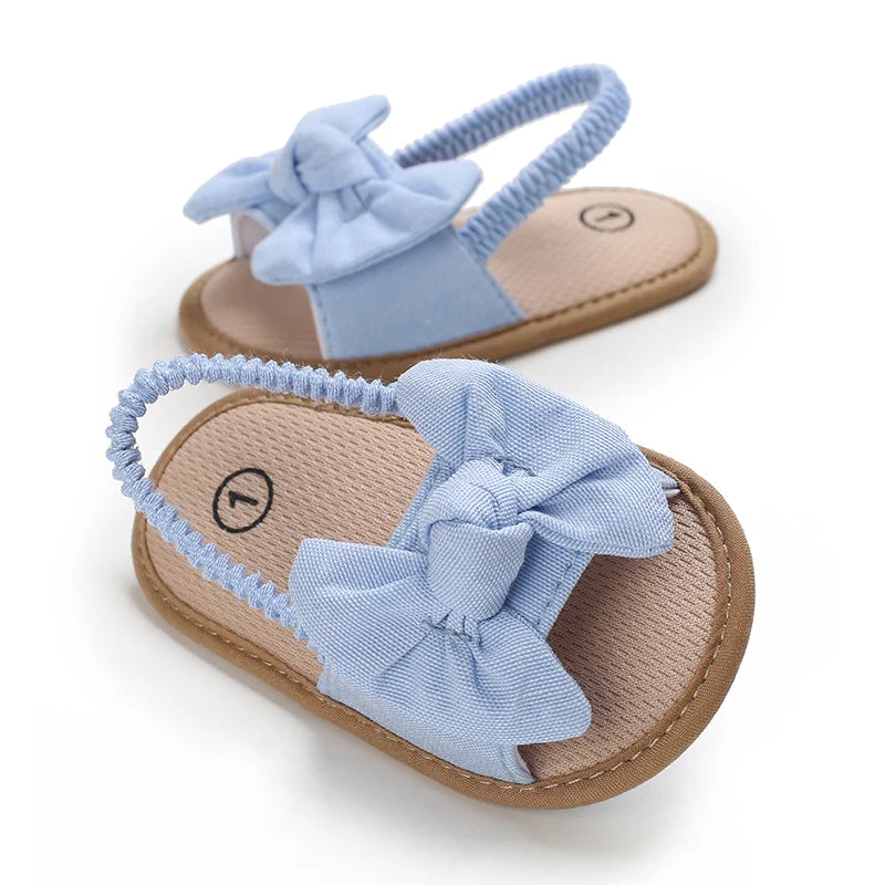 Blue 0-18M baby sandals for girls PU butterfly dew toe solid summer outdoor soft sole non slip rubber baby shoes for learning to