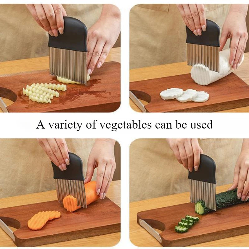 Cortador Ondulado de Patatas Fritas de Acero Inoxidable para Masa, Verduras, Frutas, Cuchillo de Cocina, Picador, Herramientas para Hacer Patatas Fritas, Gadget