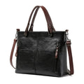 Retro Leather Handbag Shoulder Bag for Women with Double Pocket, Large Capacity, Vintage Lady's Tote Bag, Simple Crossbody Bags