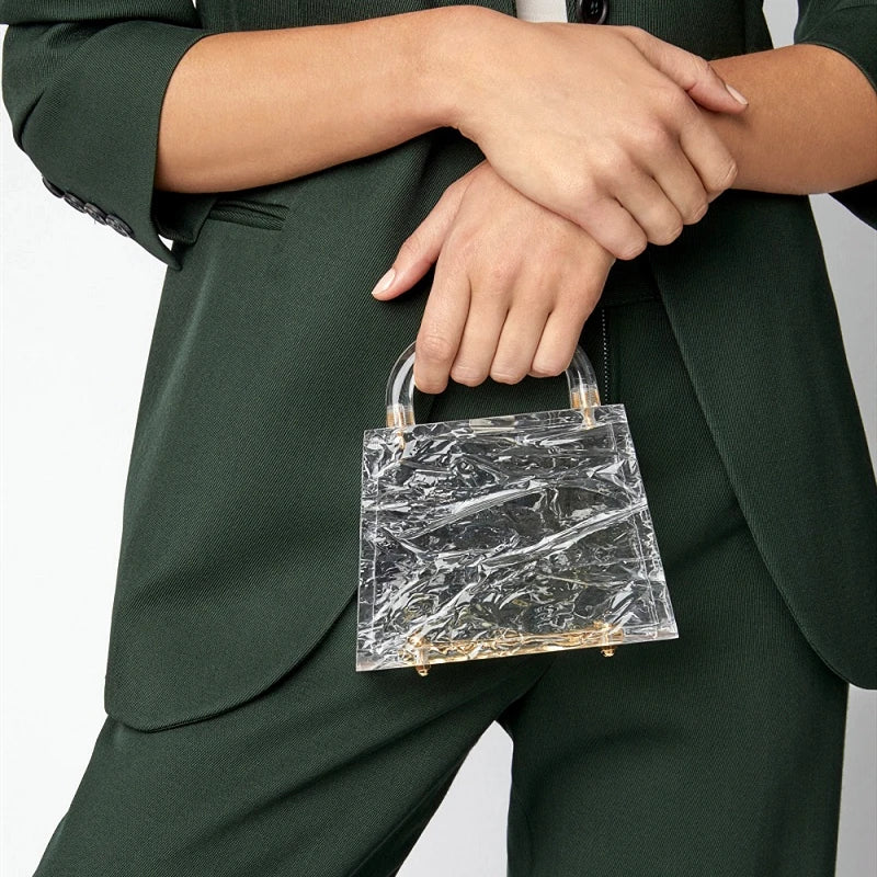 Fashion Transparent Acrylic Box Women Handbags Designer Clear Pvc Shoulder Crossbody Bags Luxury Evening Clutch Small Purse