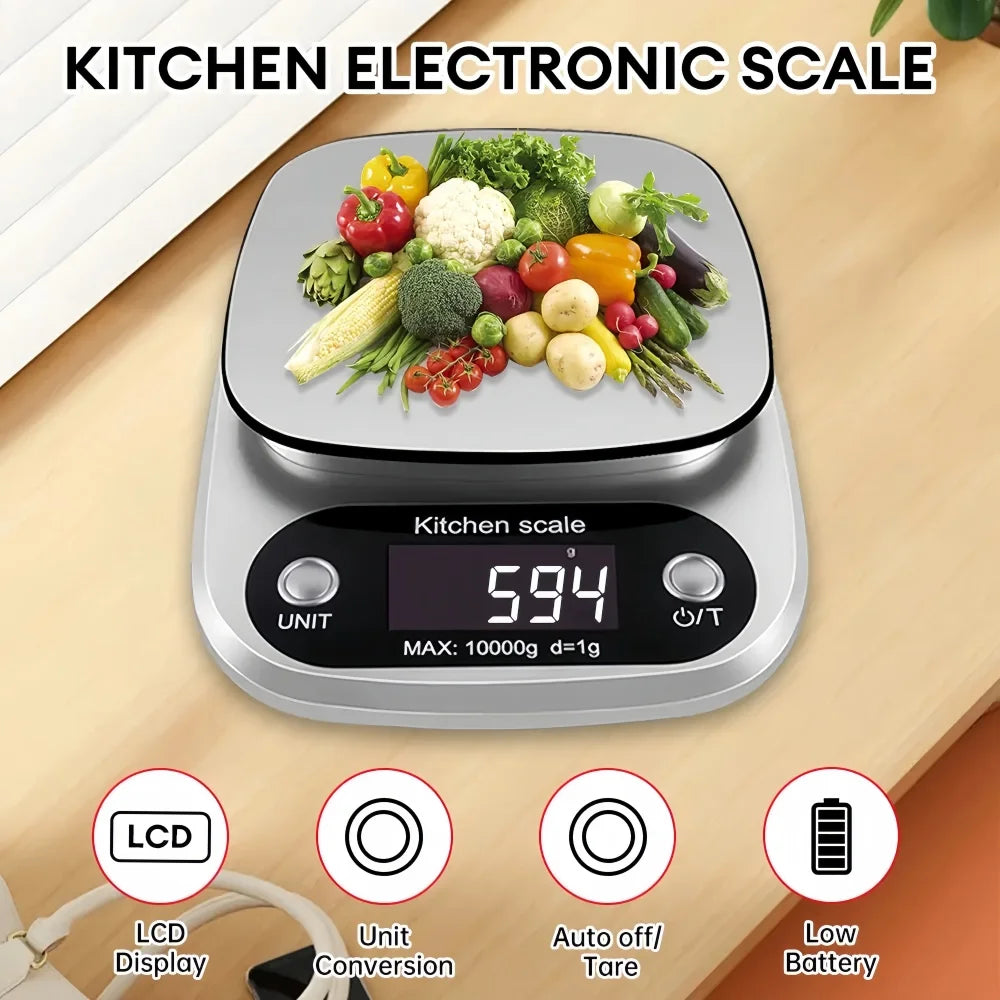 Báscula de cocina digital de 10 kg/1 g, de alta precisión, con pantalla LCD, para alimentos, joyería, café, repostería, portátil, herramientas de cocina de alta calidad