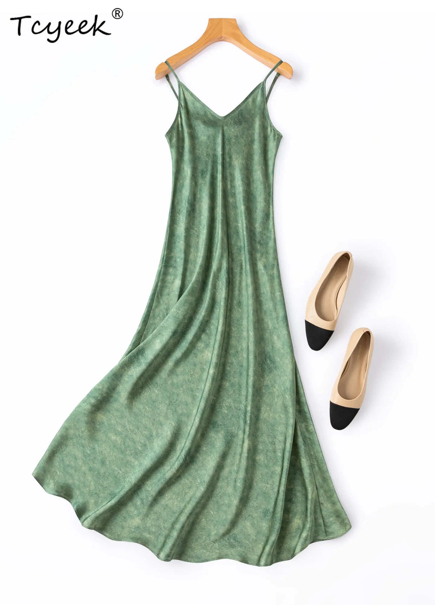 Tcyeek 100% Natural Mulberry Silk Womens Dresses Summer Clothes Elegant Fashion Dress 21MM Silk Maxi Dress 2026 Платье Женское