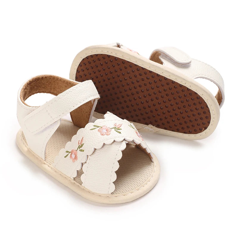 Baby Girls Bow Floral First Walker Sandals - Breathable PU Leather