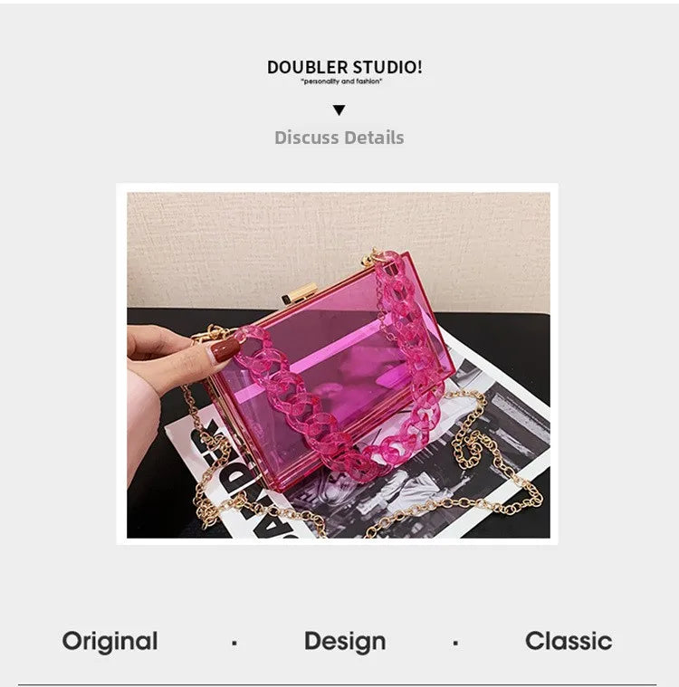 Fashionable Acrylic Handbag Women's Hot Sale Of The Season New Chain Box Bag Transparent Handbag Cross-Border Style Small Siz...