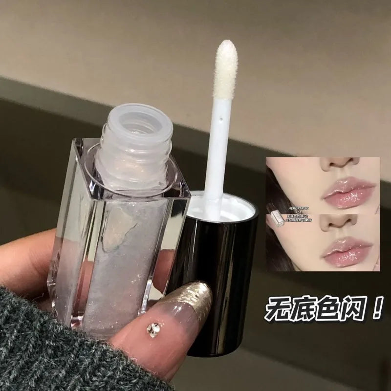 Multichrome Diamond Shimmer Lip Gloss Clear Glitter Metallic Pink Blue Orange Lip Stain Mirror-Shine Gloss 3D Sparkling Lips