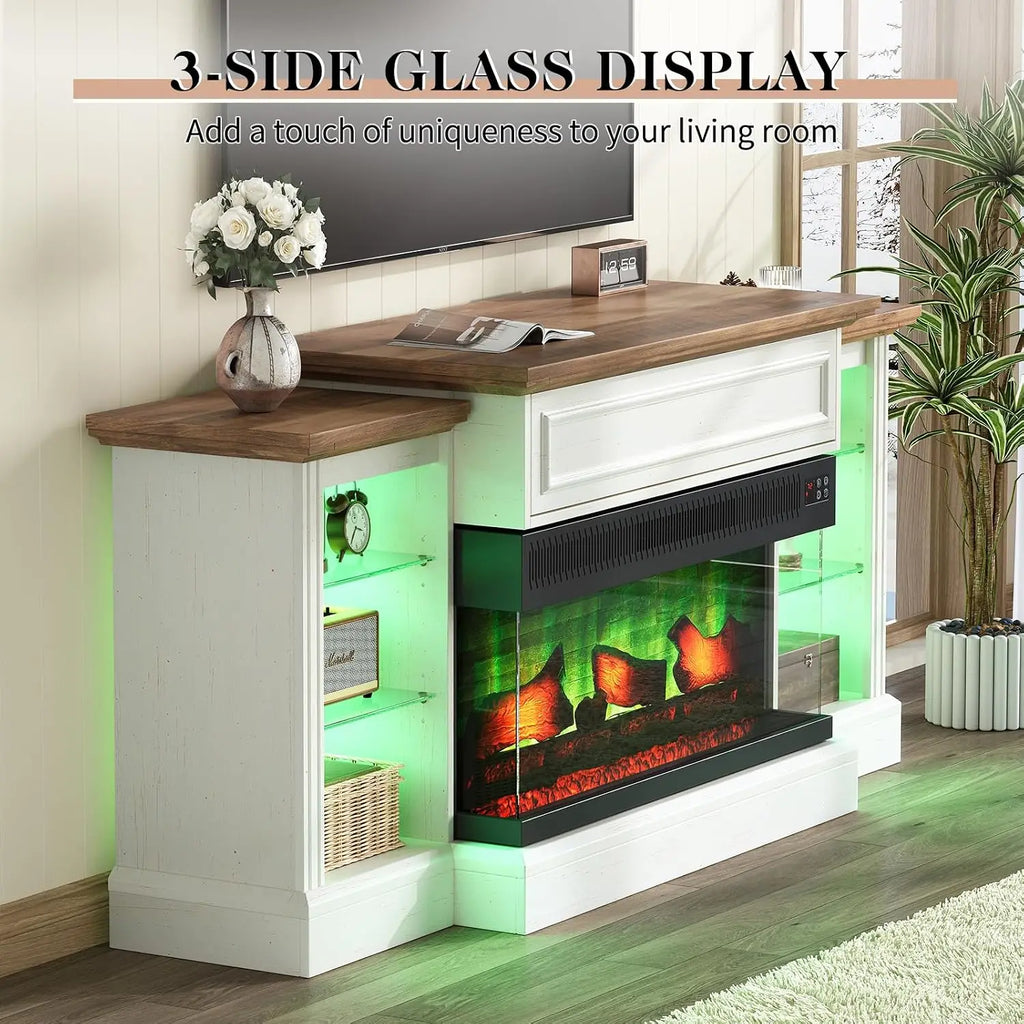 Farmhouse 60" Fireplace TV Stand with 28" Electric Fireplace | 3-Sided Electric Fireplace, Media Entertainment, Customized