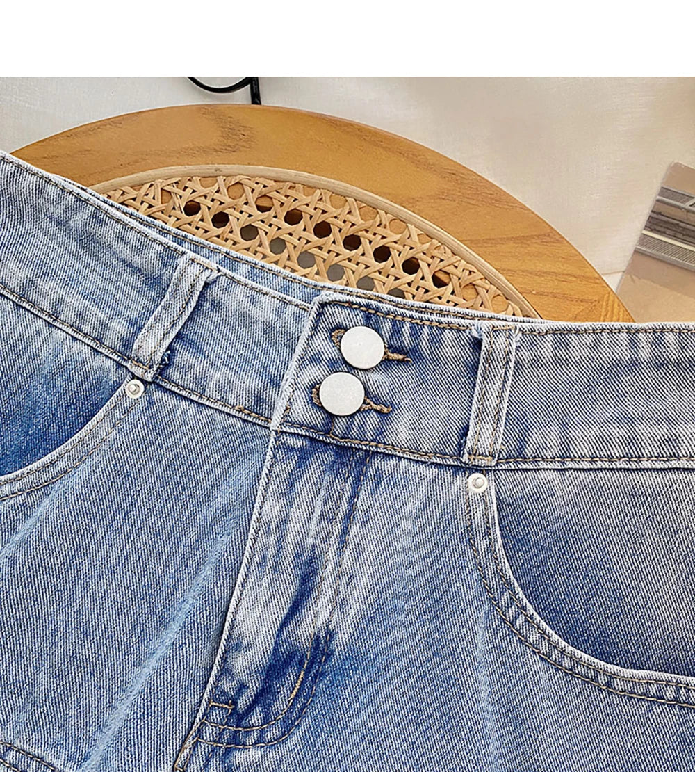 Women Pleated Denim Mini Skirt Summer High Waist Double Button Slim A-Line Skirts with Safety Shorts Y2K Style Party Wear Skirt