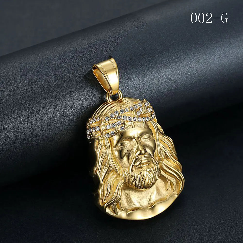 Stainless Steel Titanium God Jesus Human Head Gold Plated Portrait Pendant Necklace With 3Mm Chain For Men Women'S Hip Hop Jewelry