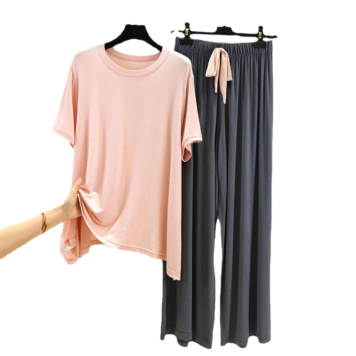 DIDUQIPAO Women's Modal Pajama Set - Short Sleeve Shirt & Pants