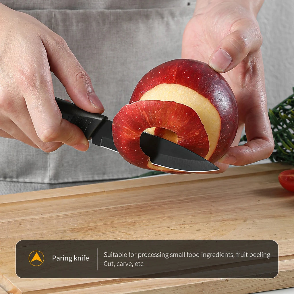 Kitchen knife set, including cleaver, chef's knife, and fruit knife, with knife block, suitable for peeling meat and vegetables