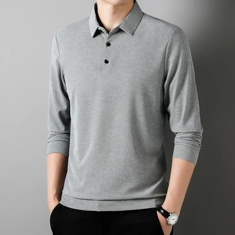 Men's Waffle Knit Long Sleeve Polo Shirt - Solid Casual Top